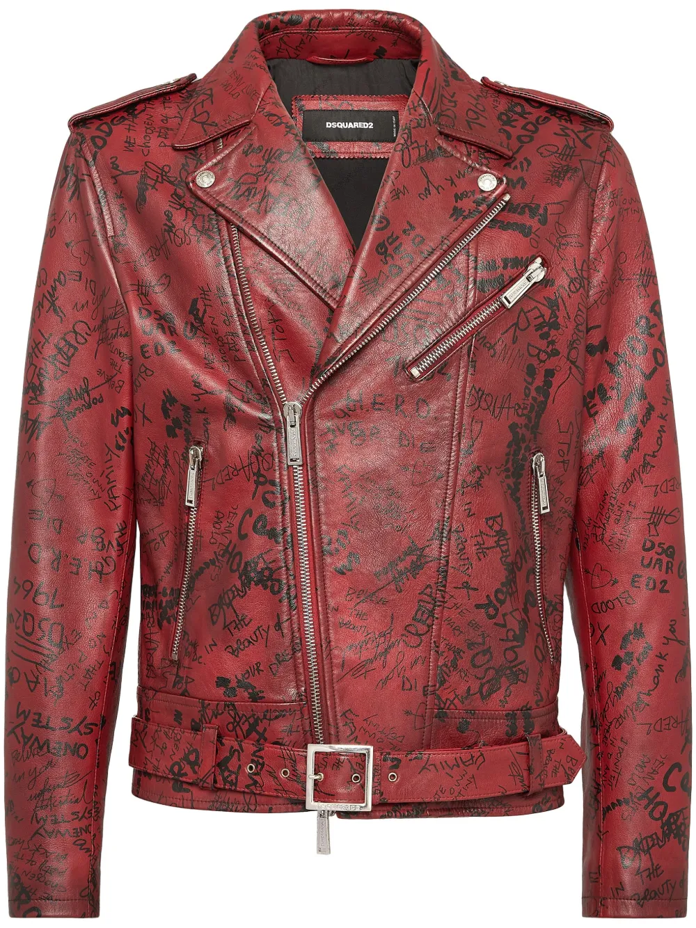 DSQUARED2 logo-print leather jacket - Rosso