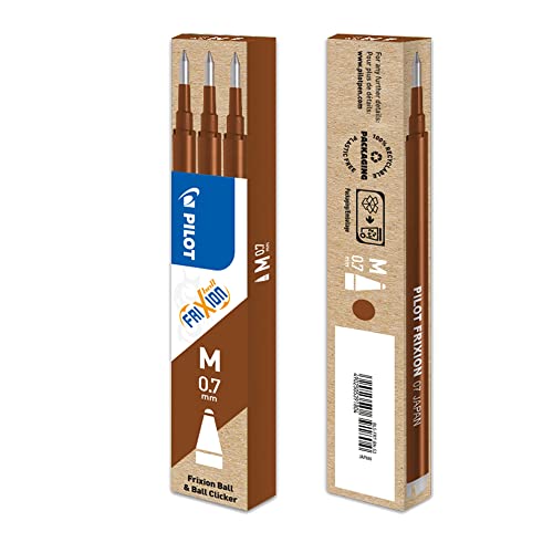 Pilot Frixion Ball - Set Per Scrittura, Composto Da 3 Penne E 3 Ricariche Di Inchiostro Gel Termosensibile, Punta Media Marrone