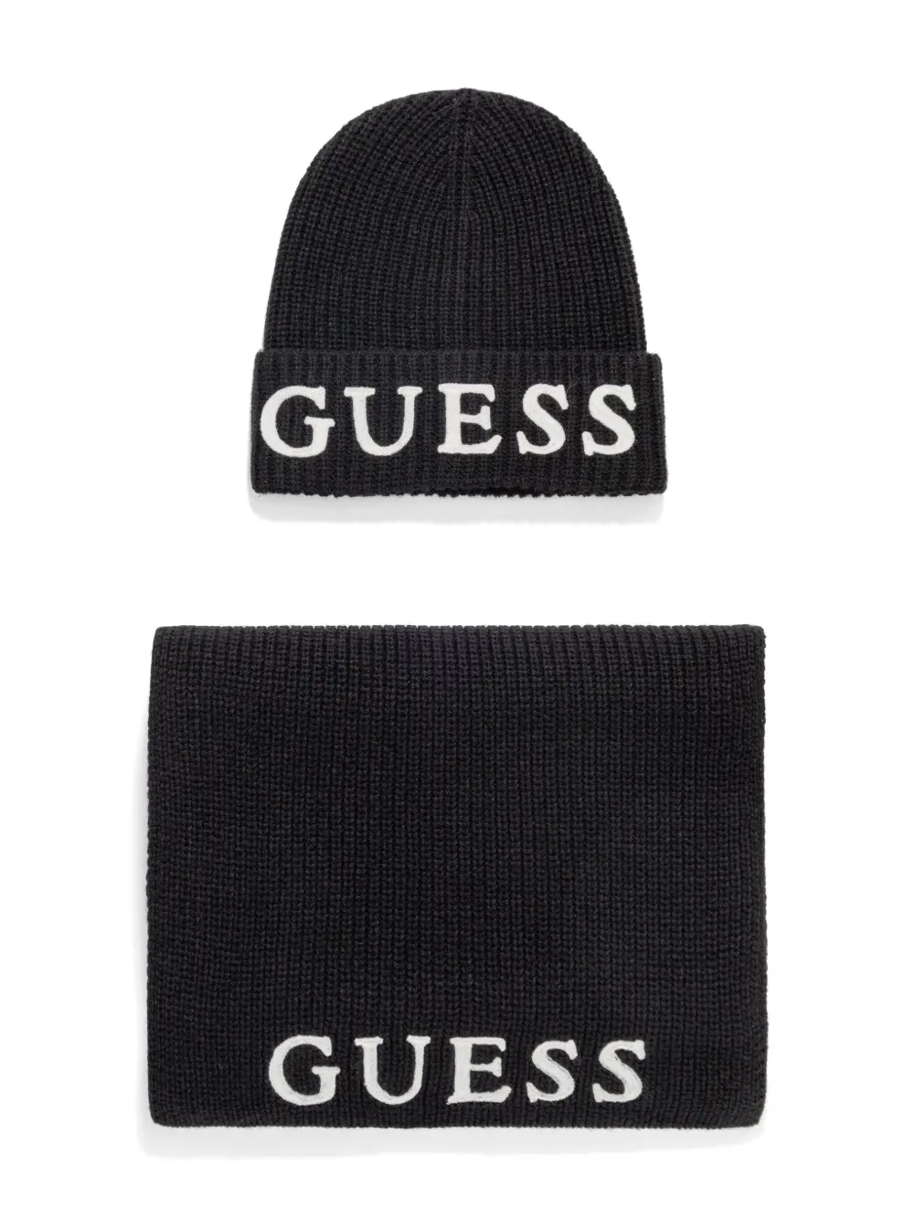 GUESS USA logo-embroidered beanie set - Nero