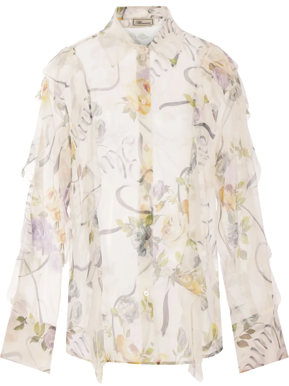 Blumarine ruffled floral-print silk blouse - Bianco
