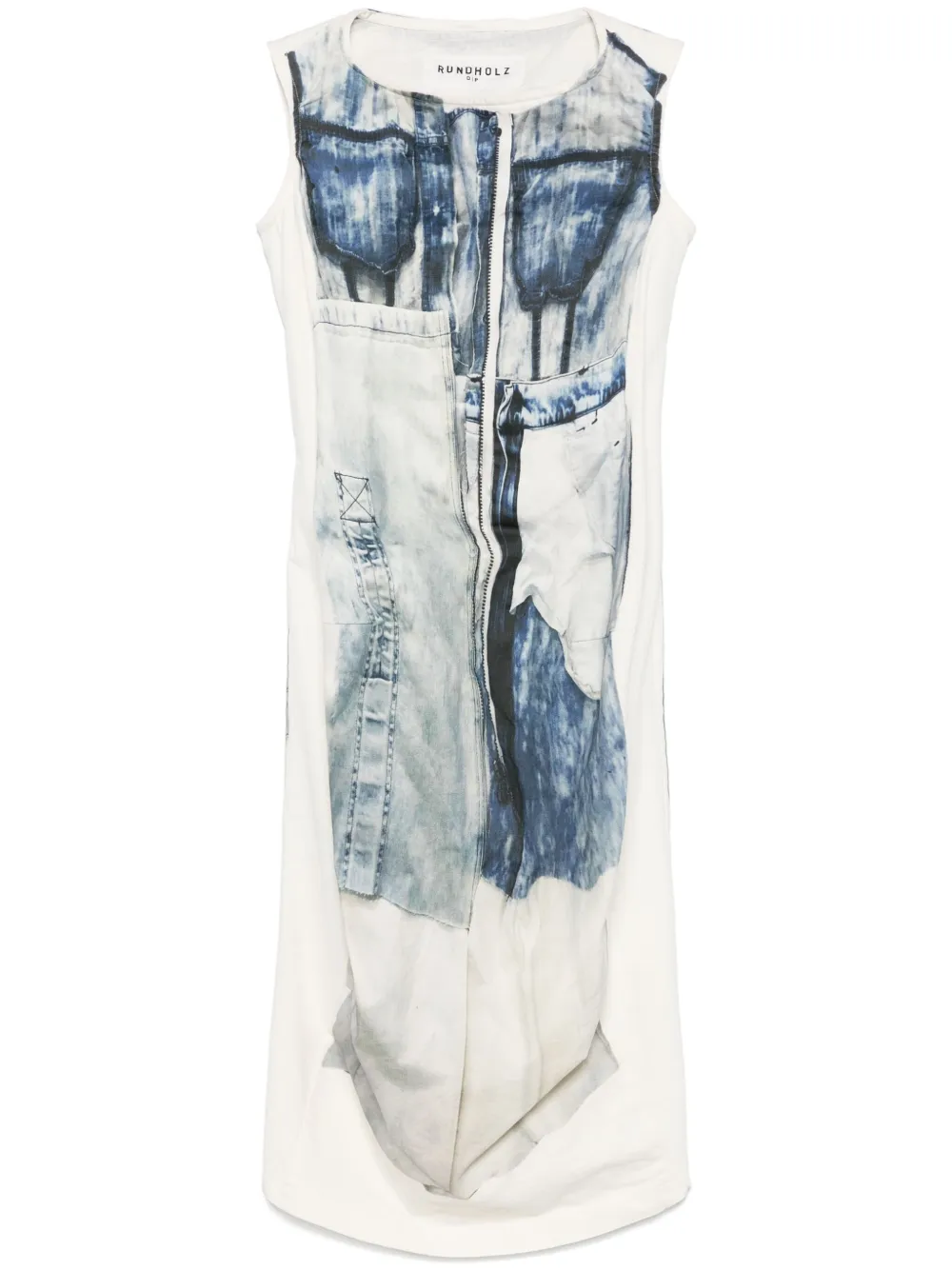 Rundholz denim-print midi dress - Bianco