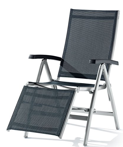 Sieger 985/G, Sg T Bodega Schienale Relax In Alluminio E Poggiapiedi Regolabili In Plastica Textilux, Colore: Grigio Scuro/Grigio Argentato, 95 X 62 X