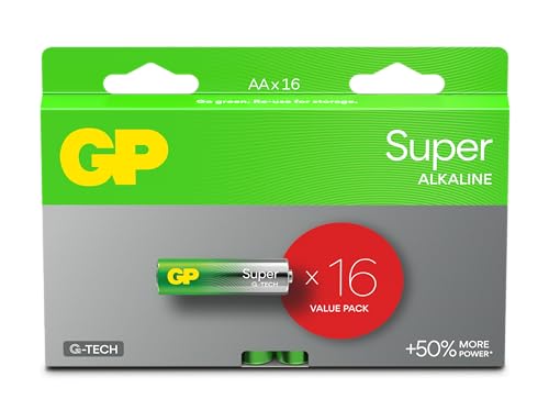Gp Batteries Batterie Aaa - Set Da 16 | Gp Super| Pile Stilo Aaa Alcaline Da 1,5V / Lr03 - Lunga Durata