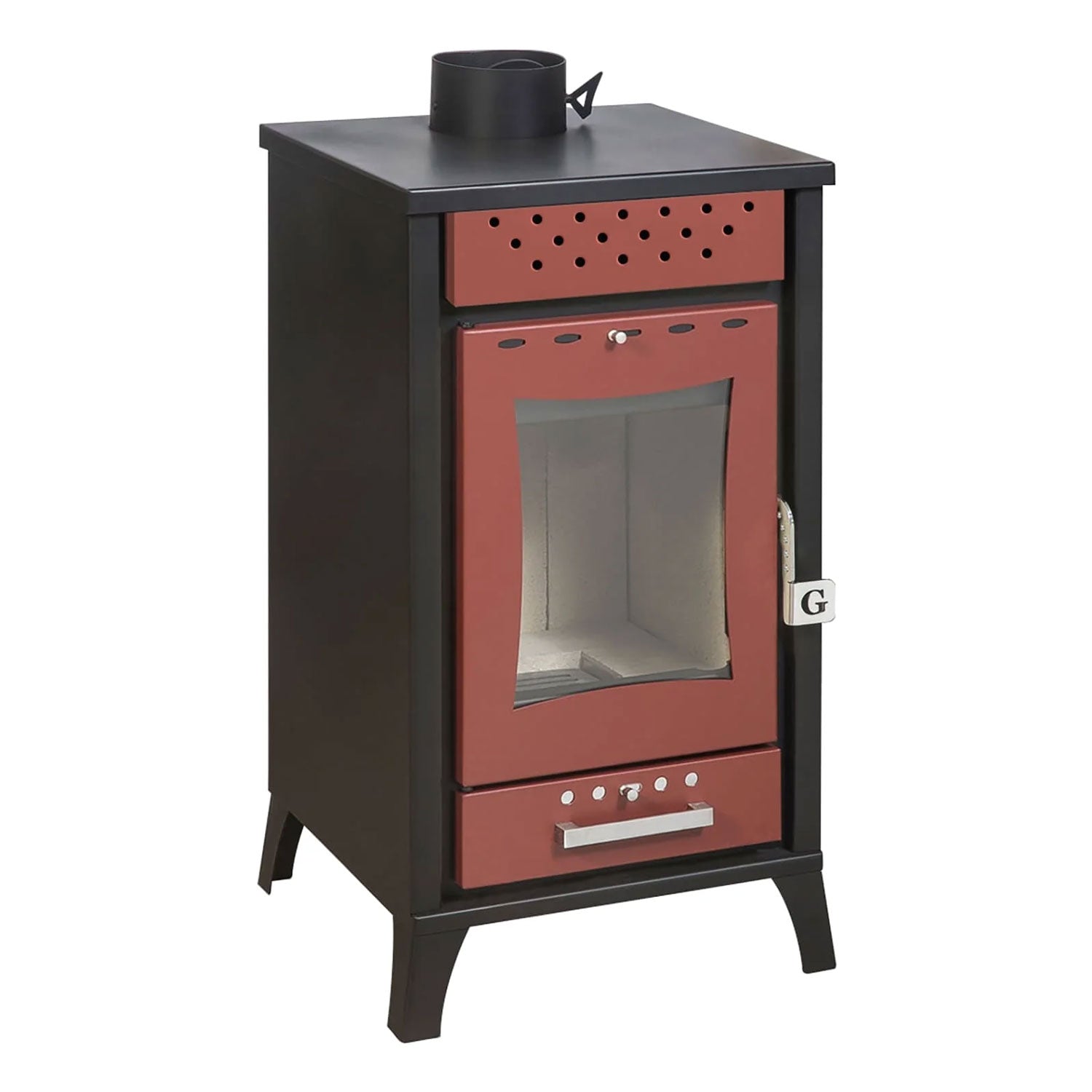 Olga - stufa a legna 15 kw 45,5x48,5xh91 cm, colore rosso