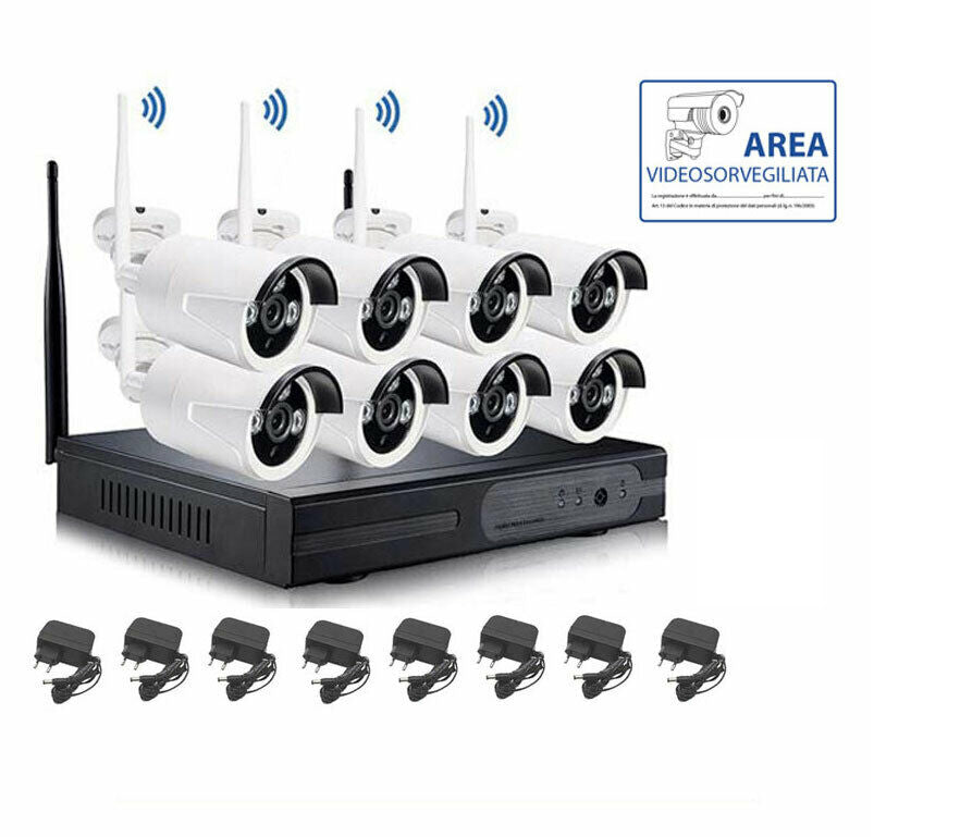 Kit videosorveglianza wifi dvr nvr 8 canali 8 telecamere wireless - zencocco