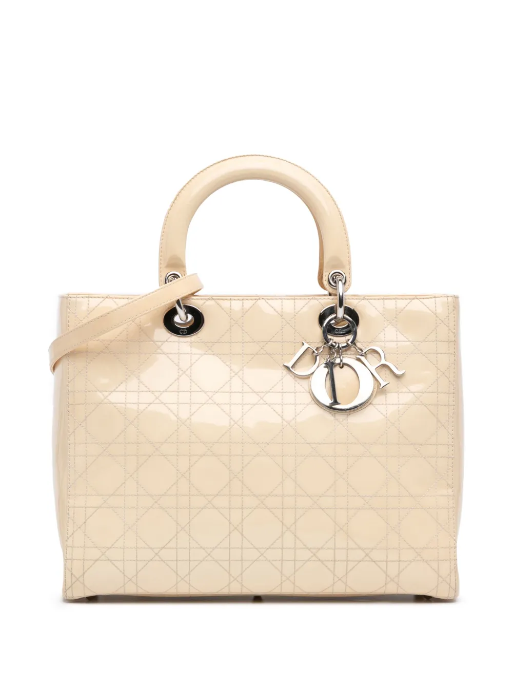 Christian Dior Pre-Owned 2004 Large Patent Cannage Lady Dior satchel - Bianco
