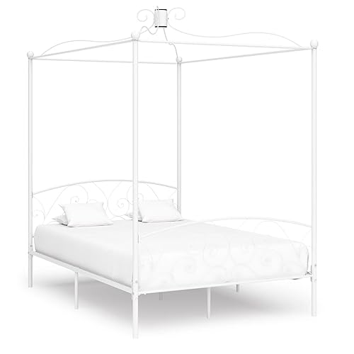 Himmelbett-Gestell Weiß Metall 140 X 200 Cm