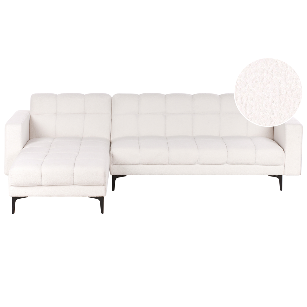 Divano 4 posti in tessuto boucl reclinabile con schienale lato destro bianco stile elegante lato destro