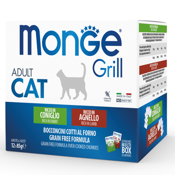 Monge grill adult cat grain free multipack 12x85 gr - multibox coniglio - agnello