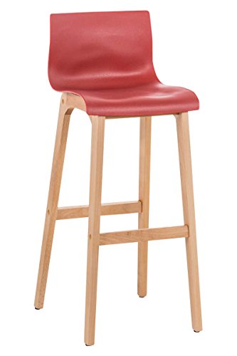 Clp Sgabello Design Hover In Polipropilene E Legno Natura I Sgabello Alto Bancone 77 Cm I Sedia Cucina Con Schienale, Colore:Rosso