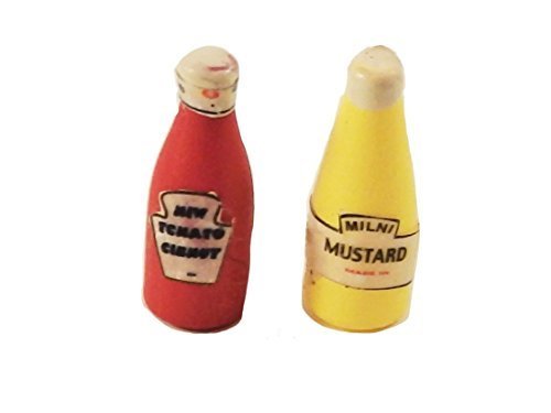 Melody Jane Casa Delle Bambole Pomodoro Ketchup & Mustard Bottigliette Cucina Cafe Accessorio