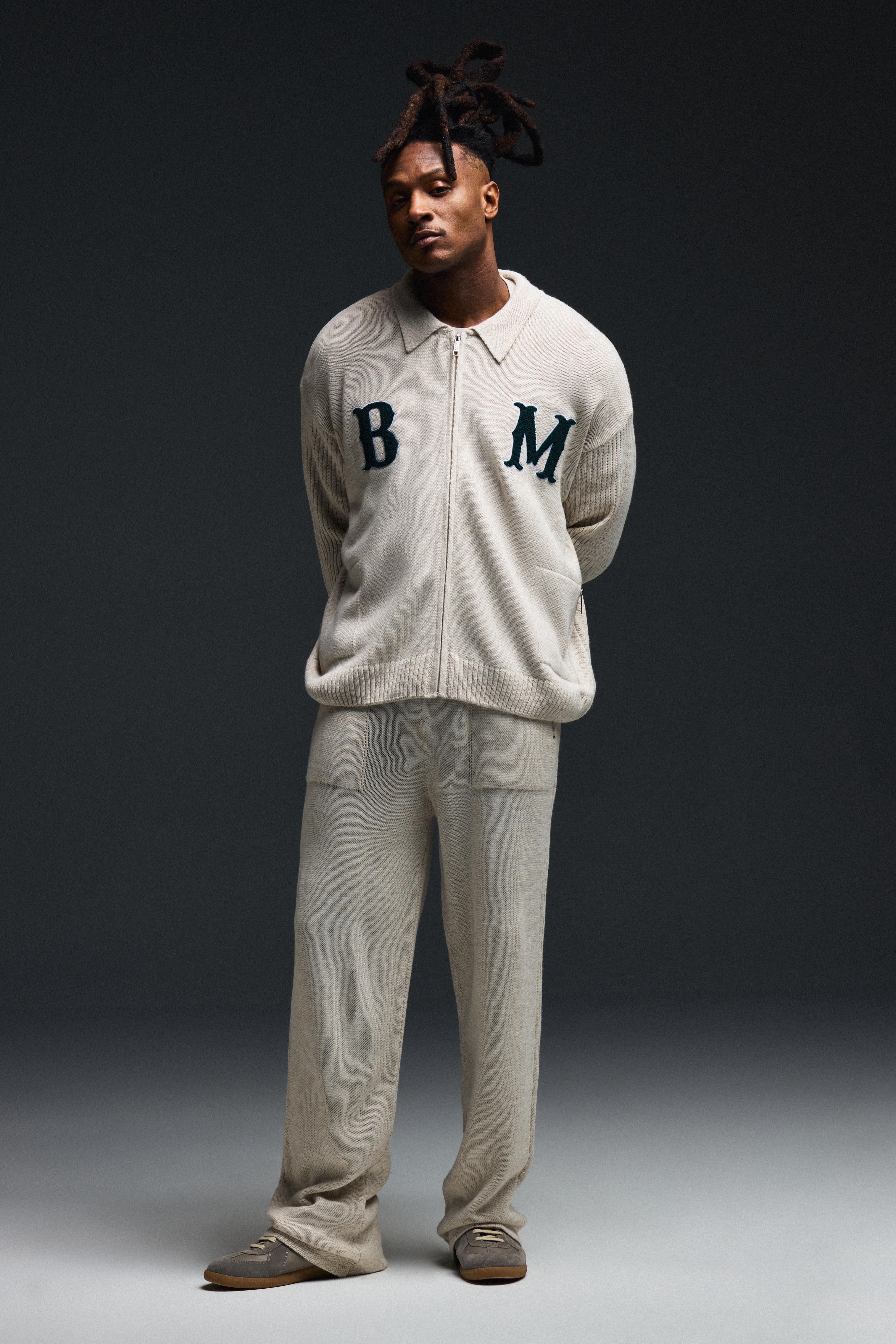 Relaxed Knitted Side Panel Joggers, Cream