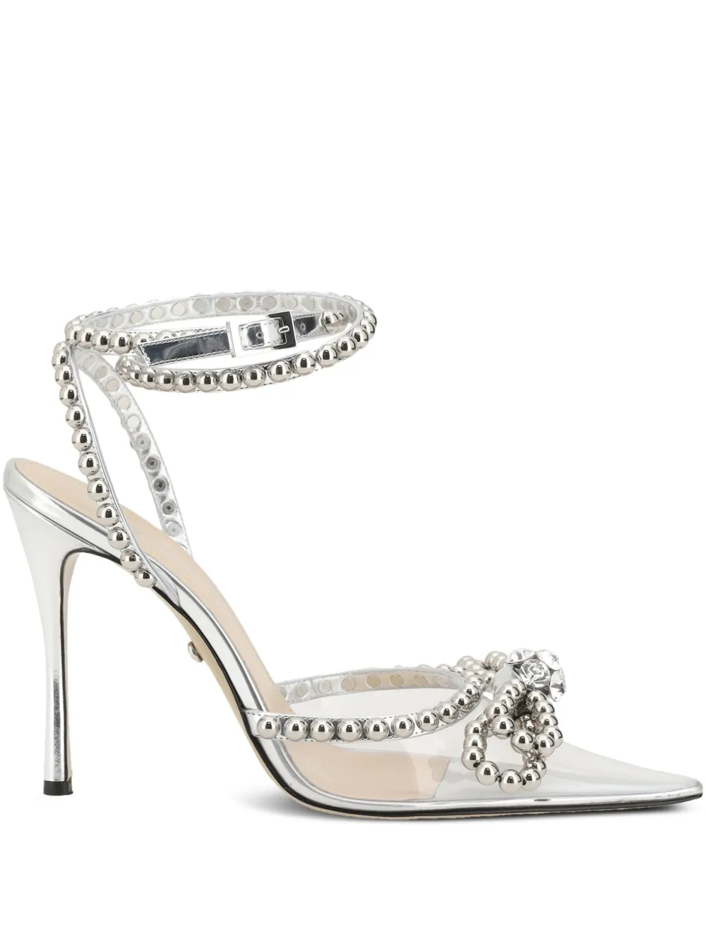 MACH & MACH STUD BOW CLEAR PVC HIGH HEELS SHOES - Argento