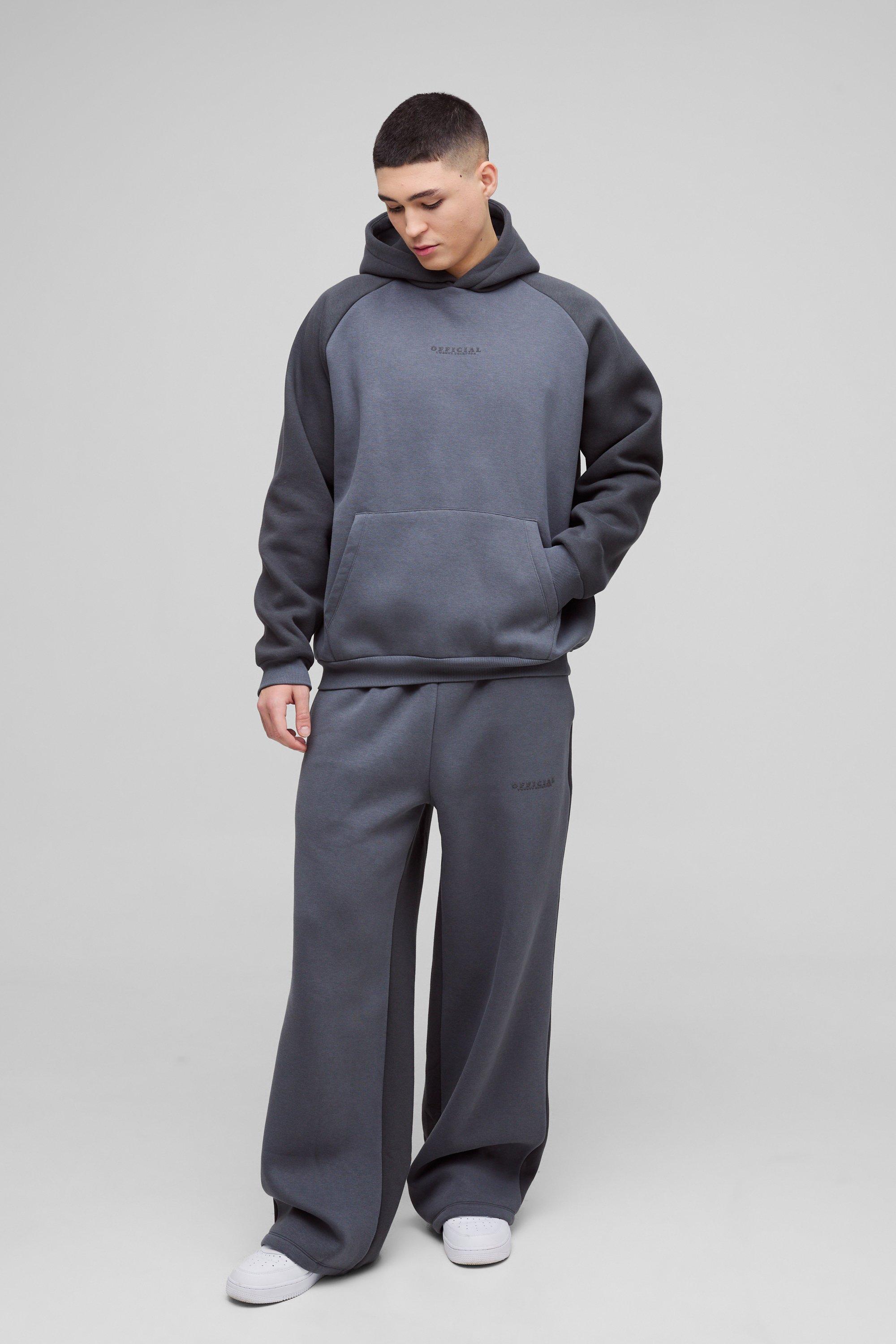 Oversized Official Raglan Hooded Tracksuit, Grigio