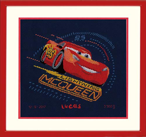 Vervaco Contato Kit Punto Croce, Motivo: Nascita: Cars – Screeching Pneumatici, Assortiti