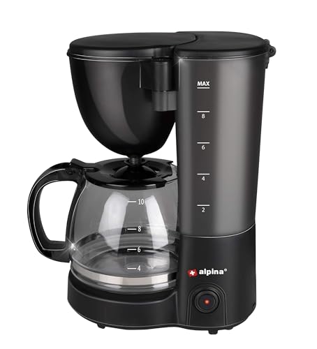 Alpina Macchina Da Caffè – 10 – 12 Tazze Di Caffè Con Filtro – Piastra Di Mantenimento In Caldo – Funzione Pausa – Nero