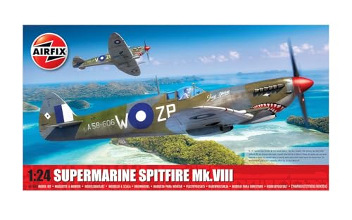 Airfix A17002 Supermarine Spitfire Mk.Viii Military Aircraft Plastic Model Kit Figura Giocattolo, Multicolore, 1:24 Scale