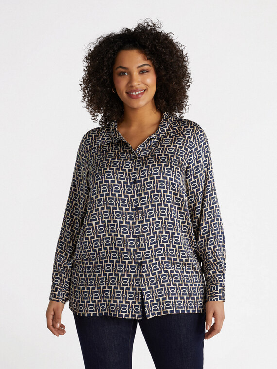 Fiorella Rubino - Camicia dalla stampa catene Donna, Blu Taglia: 37 (46 IT)