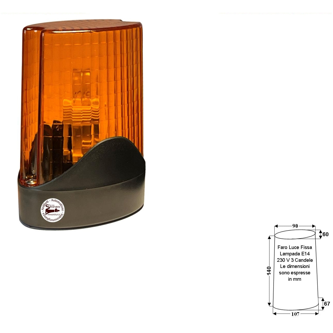 Faro a luce fissa lampada e14 incandescente idustriale securvera sv-fw7lft14rb