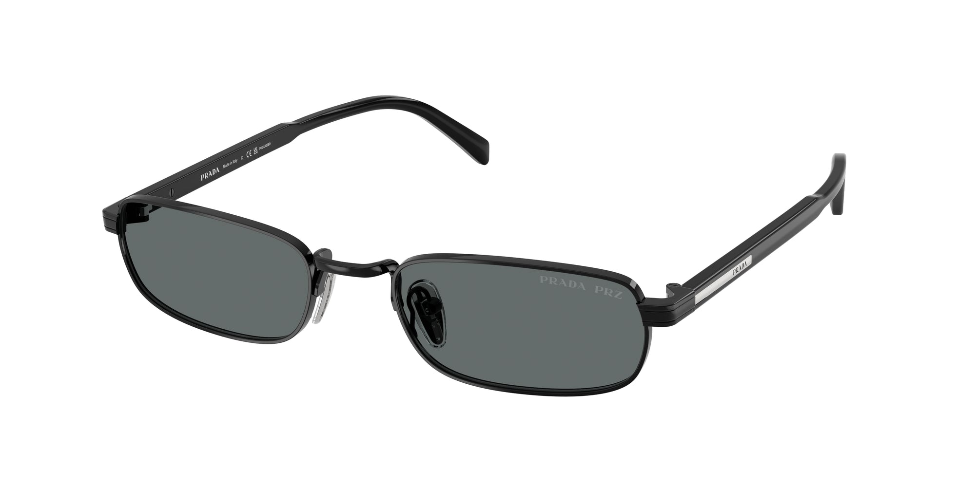 Prada Uomo Pr B54S  1Ab5Z1 Occhiali Da Sole Metallo Nero Grigio Squadrata Polarizzata