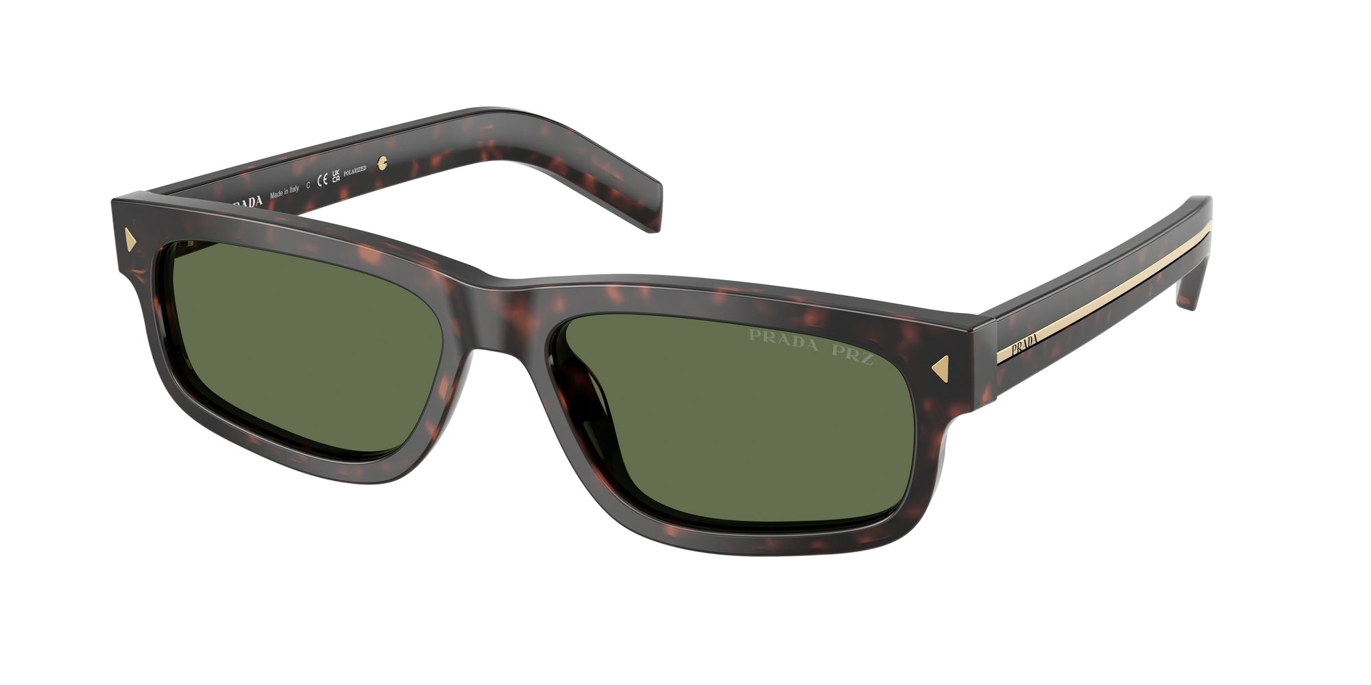 Prada Uomo Pr B11S  17N20G Occhiali Da Sole Acetato Tartaruga Verde Squadrata Polarizzata