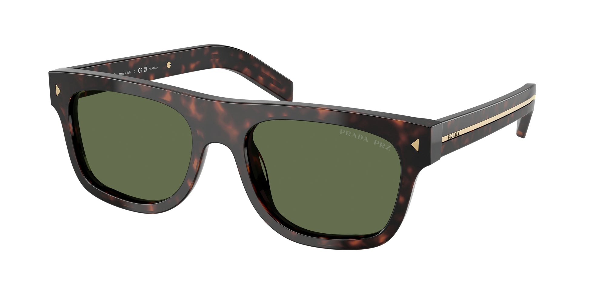 Prada Uomo Pr B12S  17N20G Occhiali Da Sole Acetato Tartaruga Verde Pillow Polarizzata