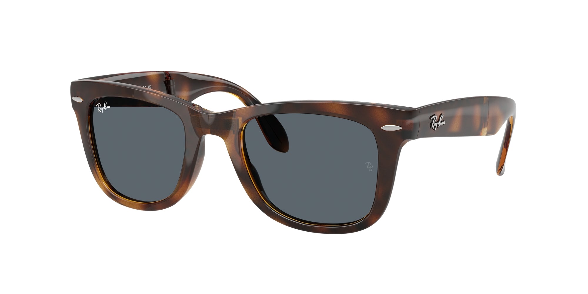 Ray - Ban Uomo Rb4105 Folding Wayfarer 710/R5 Occhiali Da Sole Nylon Tartaruga Blu Squadrata Normale