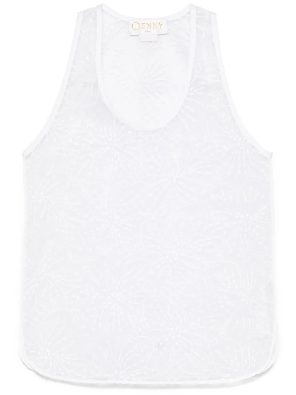 Genny floral-embroidered organza tank top - Bianco