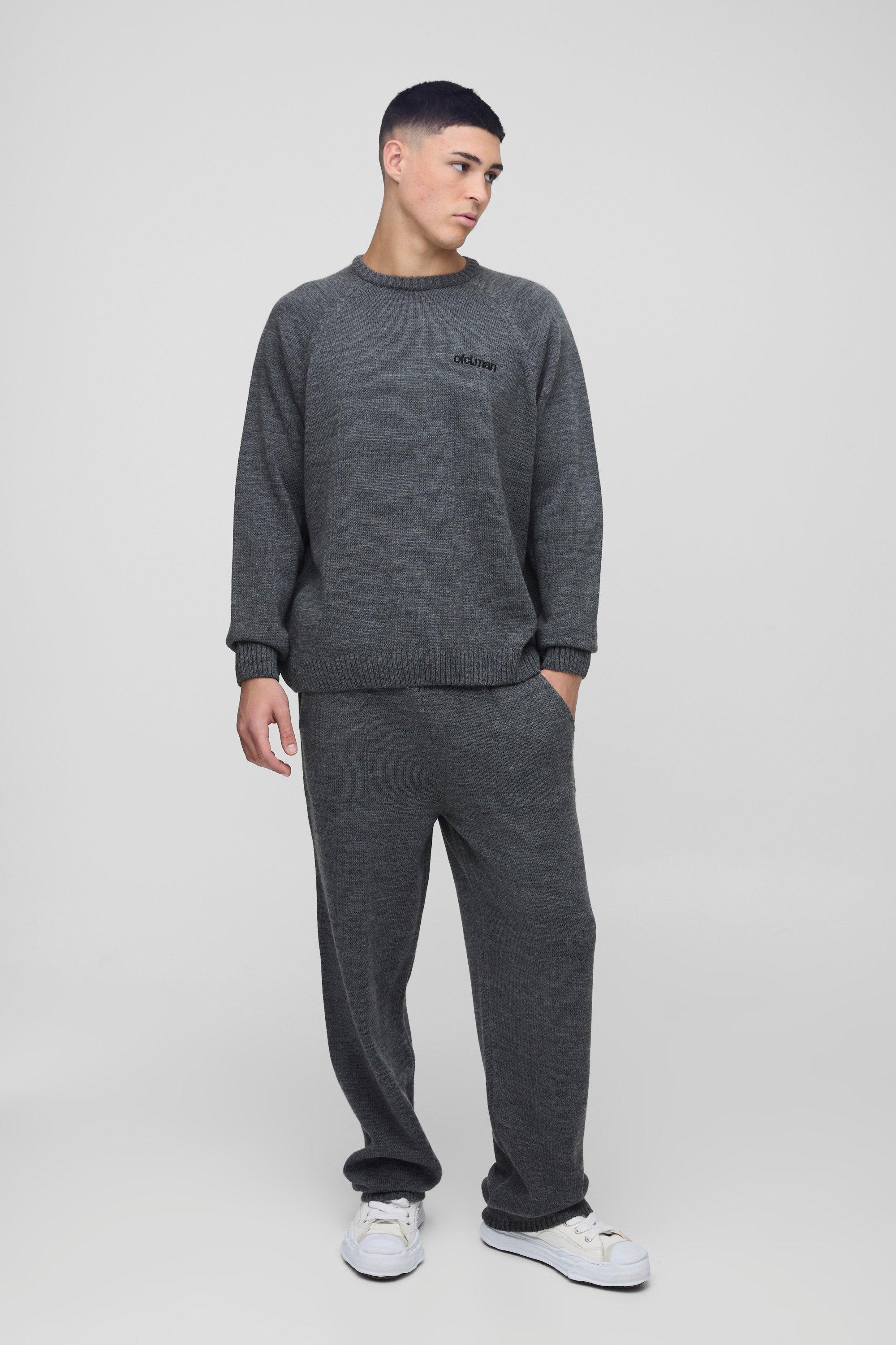 Oversized Knitted Raglan Jumper & Regular Jogger Tracksuit, Nero