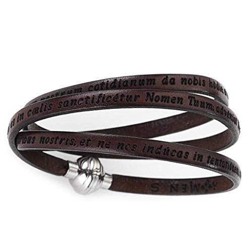 Bracciale In Pelle Amen - Collezione Classic - Colore Marrone - Misura 57 Padre Nostro Latino
