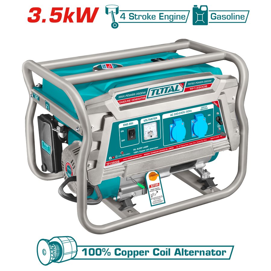 Generatore di corrente da 3,5 kw con motore 4 tempi benzina total - tp135006