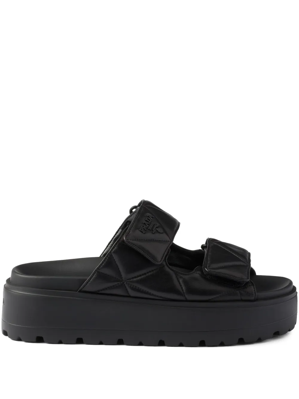 Prada Sandali slides in pelle con design imbottito 45mm - Nero