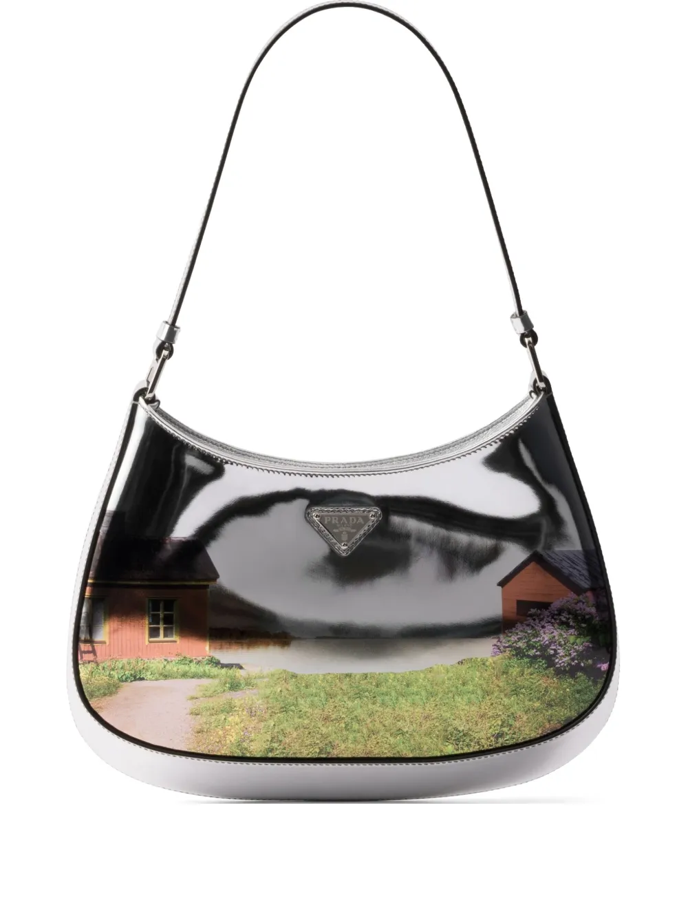 Prada Borsa a spalla Cleo in pelle con finitura spazzolata - Argento
