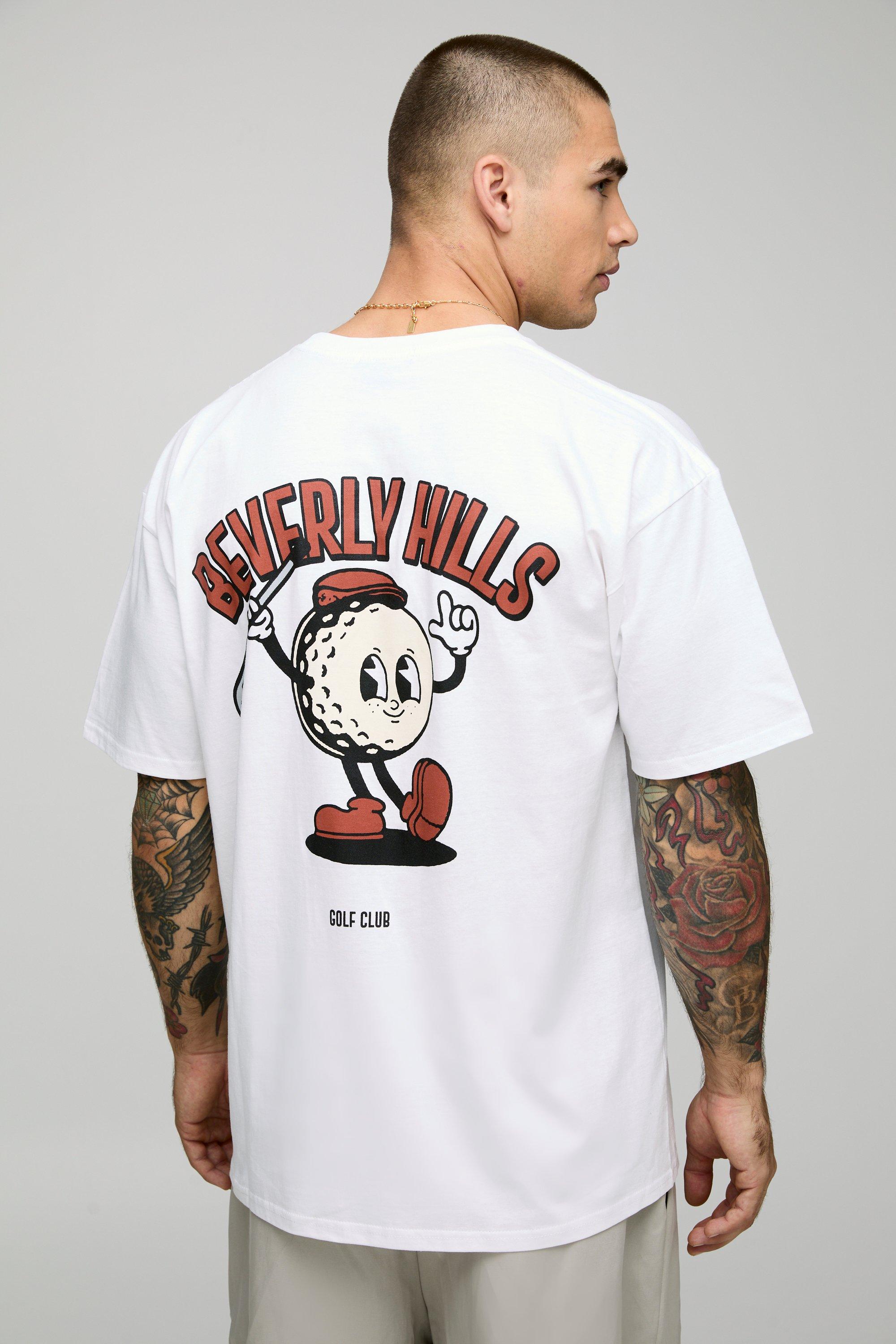 T-shirt oversize con grafica Beverley Hills Golf stile fumetto, Bianco
