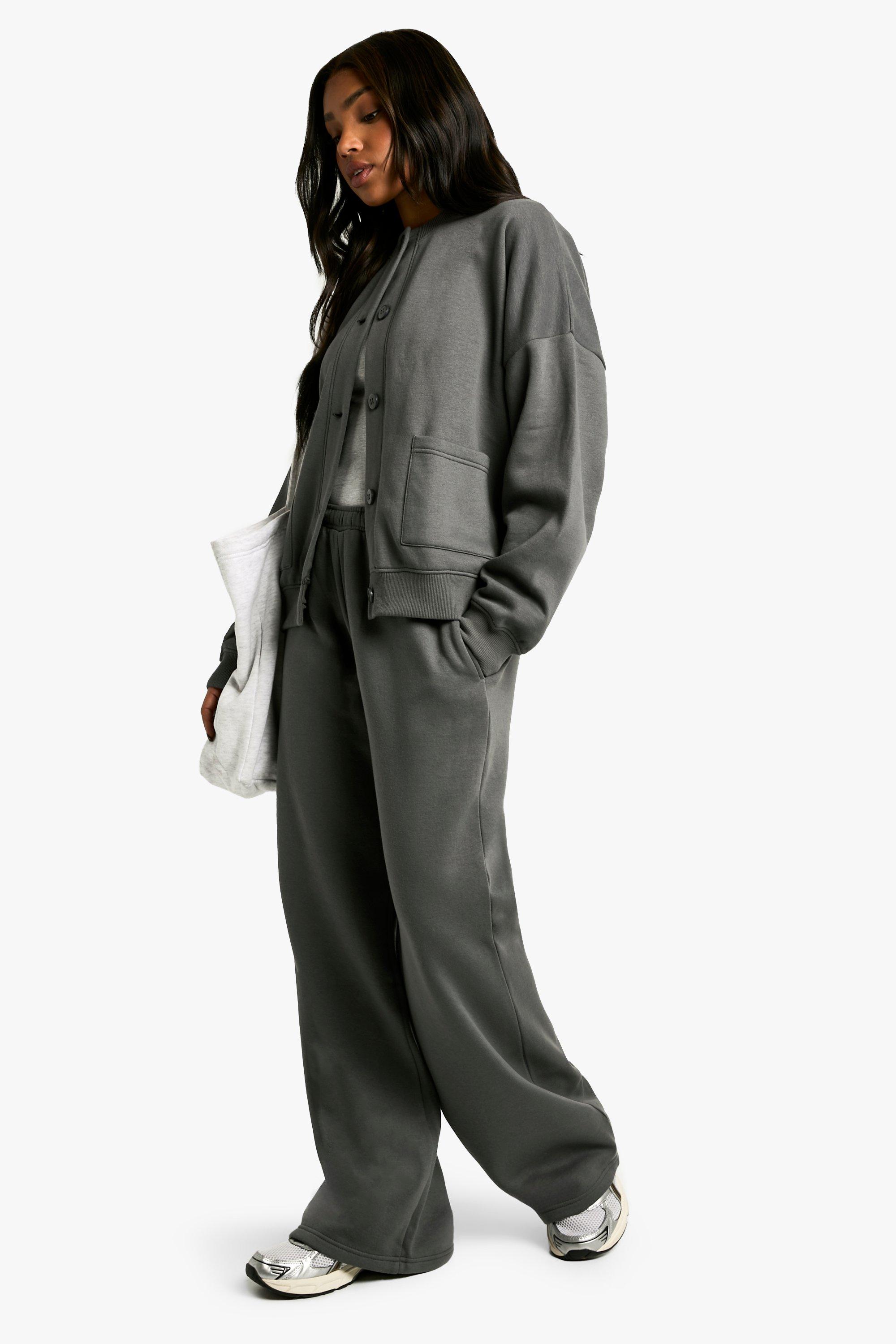 Button Through Cardigan and Jogger Tracksuit, Grigio