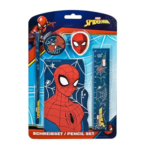 Undercover Spider-Man 660000019 - Set Di Matite Spider-Man, Include Gomma, Matita, Righello, Blocco Note E Temperamatite