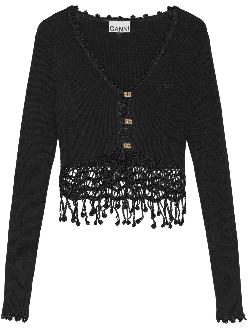 GANNI Cardigan con dettaglio macramé - Nero