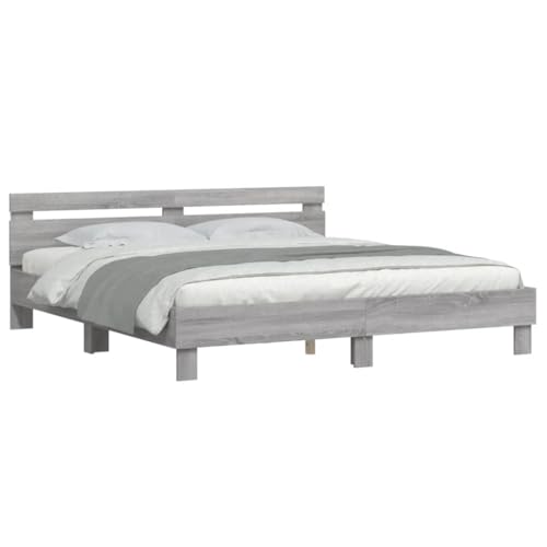 Vidaxl Cadre De Lit Avec Tête De Lit Et Led, Lit Double Avec Sommier À Lattes, Lit Adulte De Chambre, Sonoma Gris 160X200 Cm Bois D'Ingénierie