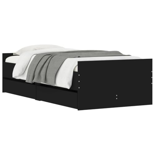 Vidaxl Cadre De Lit Avec Tiroirs, Lit Simple Avec Sommier À Lattes, Lit Adulte De Chambre, Moderne, Noir 90X200 Cm Bois D'Ingénierie
