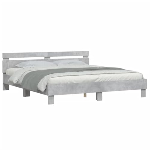 Vidaxl Cadre De Lit Avec Tête De Lit Et Led, Lit Double Avec Sommier À Lattes, Lit Adulte De Chambre, Gris Béton 160X200 Cm Bois D'Ingénierie