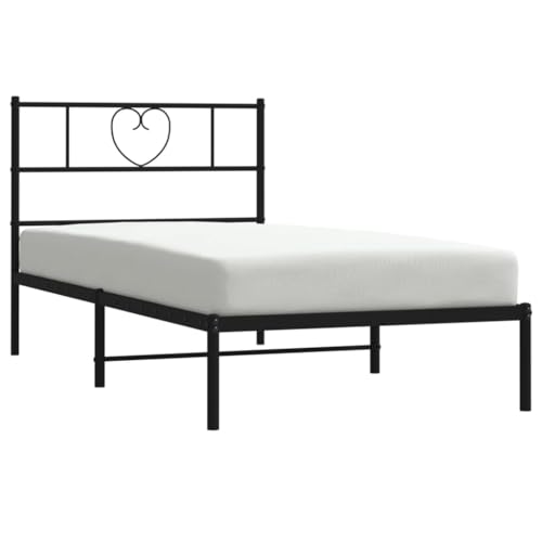 Vidaxl Cadre De Lit Avec Tête De Lit, Lit De Simple Avec Sommier À Lattes, Lit Adulte Avec Rangement Chambre, Moderne, Noir 90X190 Cm Métal