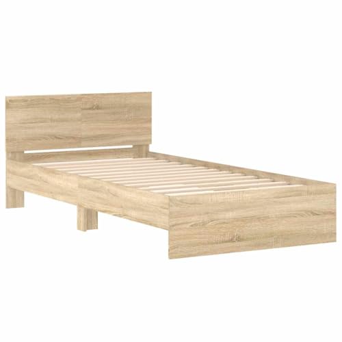 Vidaxl Cadre De Lit Tête De Lit, Lit Simple Avec Sommier À Lattes, Lit Adulte, Meuble De Chambre, Moderne, Chêne Sonoma 90X190 Cm Bois Ingénierie
