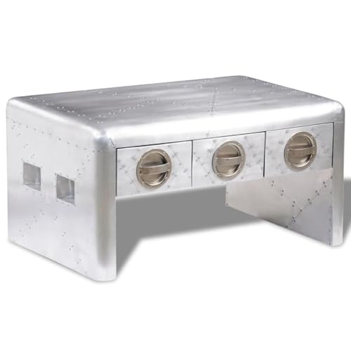 Vidaxl Table Basse Table De Chevet Nuit Aviateur En Aluminium 3 Tiroirs Vintage