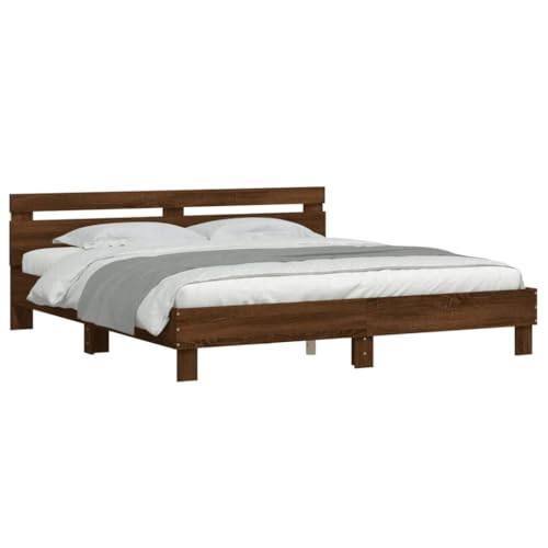 Vidaxl Cadre De Lit Avec Tête De Lit Et Led, Lit Double Avec Sommier À Lattes, Lit Adulte De Chambre, Chêne Marron 160X200 Cm Bois D'Ingénierie