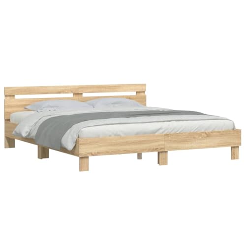 Vidaxl Cadre De Lit Avec Tête De Lit Et Led, Lit Double Avec Sommier À Lattes, Lit Adulte De Chambre, Chêne Sonoma 180X200 Cm Bois D'Ingénierie