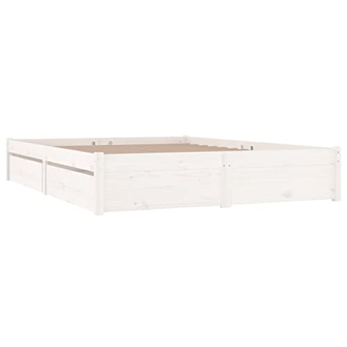 Vidaxl Cadre De Lit Avec Tiroirs Sommier À Lattes Lit Adulte Double Cadre À Lattes Sur Pied Chambre À Coucher Intérieur Blanc 120X200 Cm