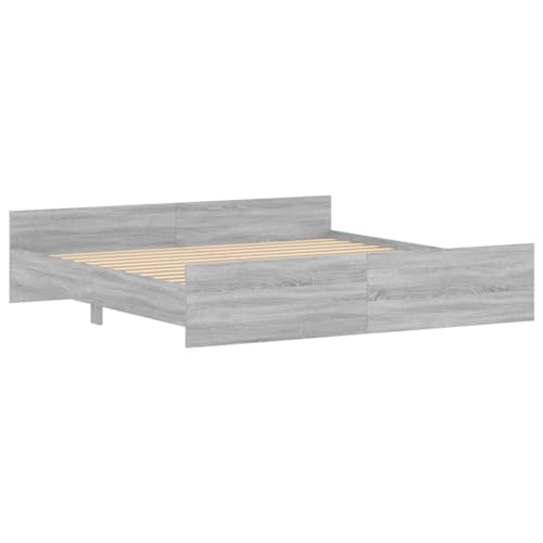Vidaxl Cadre De Lit Tête De Lit Et Pied De Lit, Lit Double Avec Sommier À Lattes, Lit Adulte, Meuble De Chambre, Moderne, Gris Sonoma 200X200 Cm