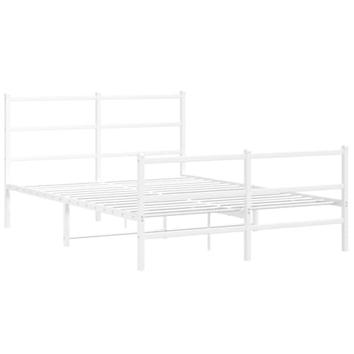 Vidaxl Cadre De Lit Métal Avec Tête De Lit Pied De Lit, Lit Double Avec Sommier À Lattes, Lit Adulte Avec Pied Chambre, Moderne, Blanc 140X190 Cm