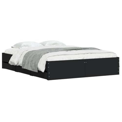 Vidaxl Cadre De Lit À Tiroirs Noir 140X190 Cm Bois D'Ingénierie, Lit, Lit De Rangement, Cadre De Lit Double, Lit Double, Meuble De Chambre À Coucher