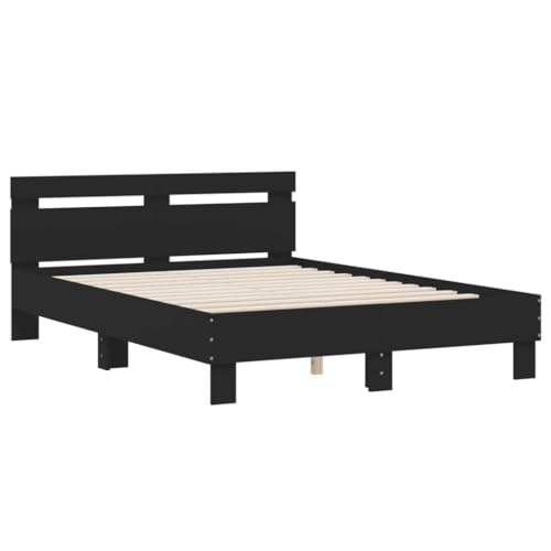 Vidaxl Cadre De Lit Avec Tête De Lit, Lit Double Avec Sommier À Lattes, Lit Adulte, Meuble De Chambre, Moderne, Noir 120X200 Cm Bois D'Ingénierie